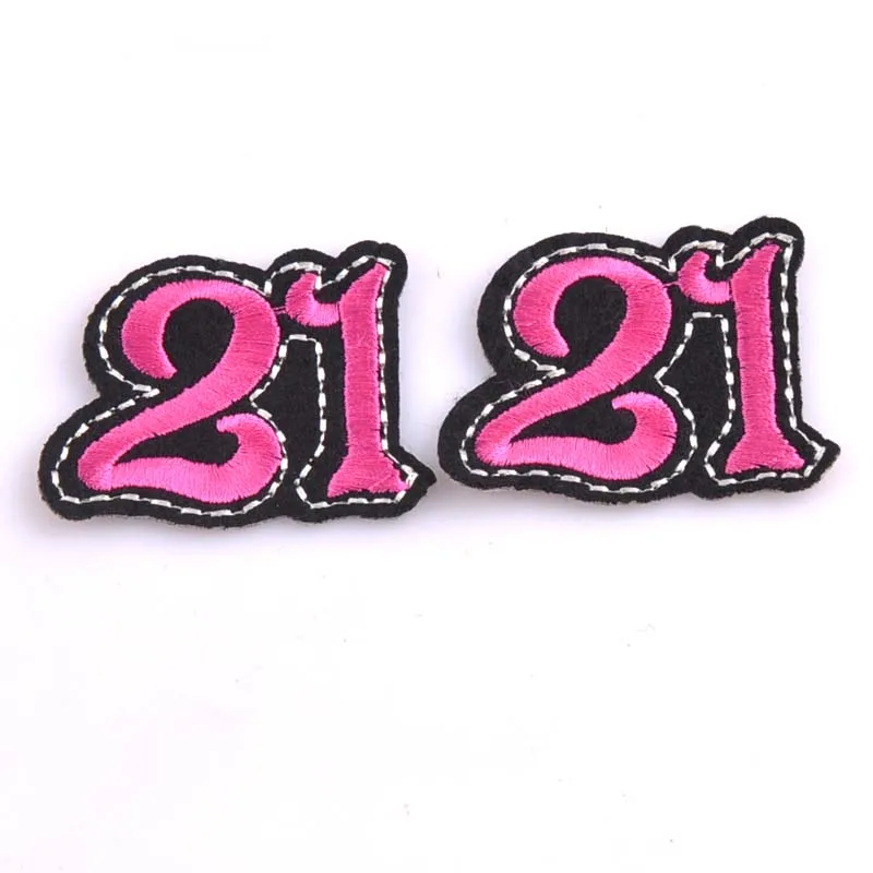 DIY 21 Numbers Pink Patches Fabric for patchwork Sew on Embroidered