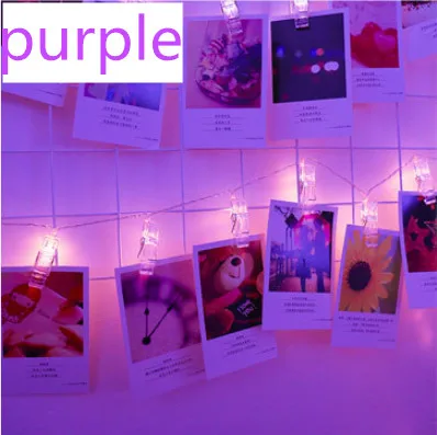 CHASANWAN 1 м 10 лампа фото клип светодиодный батарейный блок Светодиодная лента светильник рождественские украшения для дома Новогоднее украшение Natal - Цвет: Clip purple