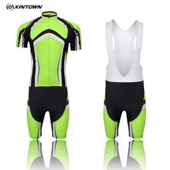 

XINTOWN Arc-shaped green Cycling Jersey Bib shorts White Men Bike Clothing Pro MTB Bicycle Top Cycling Wear Shirts