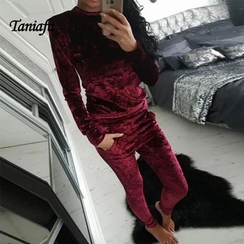 

TANIAFA Velvet Hoodie set for women HQ Flannel Hoodie Set tracksuits pants female two pieces clothing sets 2018 wholesale sets