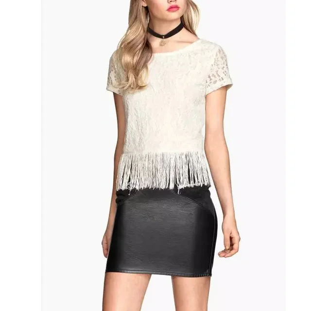 Nice Summer Women Lace T Shirts Short Sleeve O Neck T Shirt Tassel