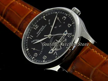 

43mm Parnis Date Black Dial Power Reserve Deployant Stainless Steel Men's Watch
