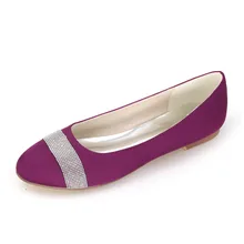 Sparkling rhinestone band round toe woman flats satin evening dress shoes for lady’s wedding party prom purple royal blue red