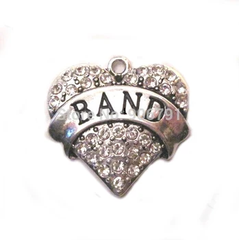 

100pcs a lot antique silver color fashion Band Crystal Heart Pendant accessories