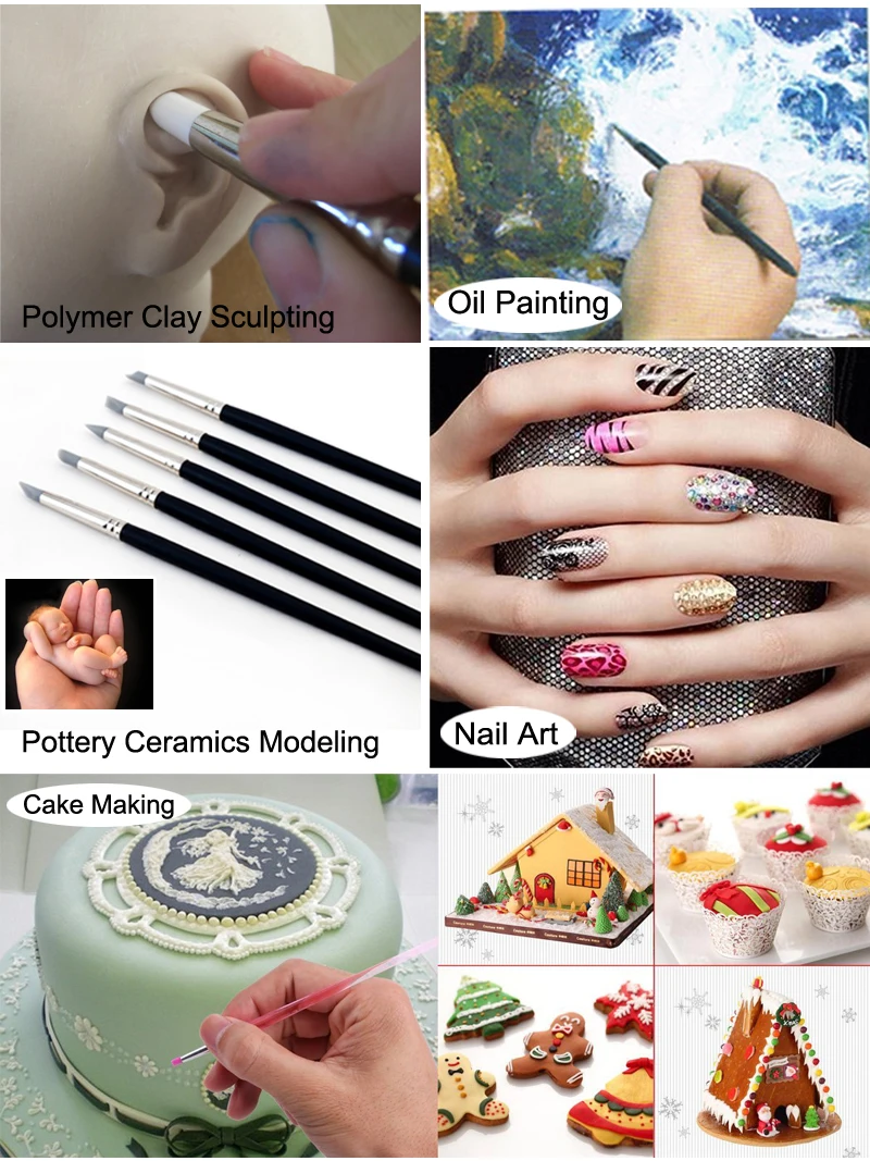 5pcs Clay Sculpture Tools Double Indentation Silicone Pen Embossed Nail Art Tools