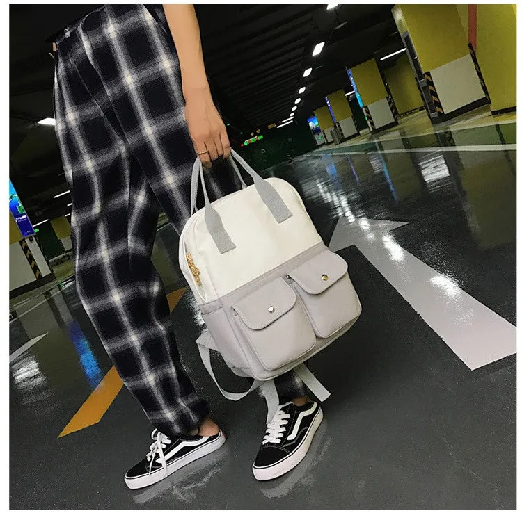 MJ Women Canvas Backpack Fashion Patchwork Canvas Travel Bag Female Large Capacity School Bag Backpack for Teenage Girls (13)