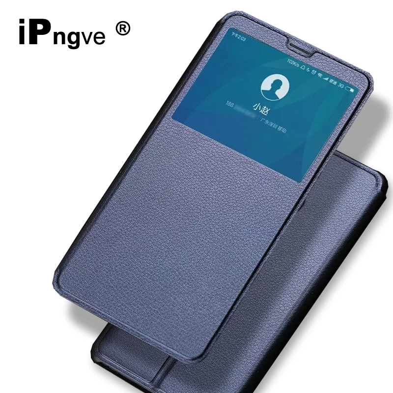 Ipngve из кожи ПУ однобортная окна с режимом умного сна флип чехол на телефон для Xiaomi