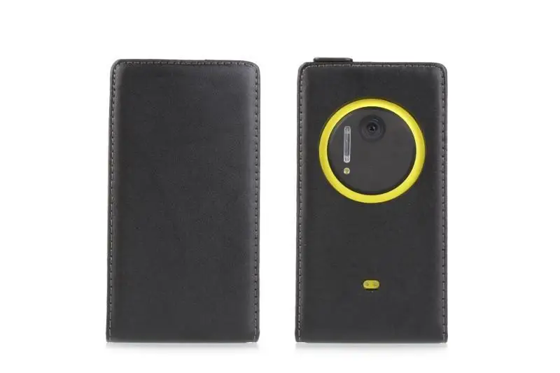 

Black Genuine Leather Flip Cover Case for Nokia Lumia 1020 with Magnetic Closure Phone Case Free