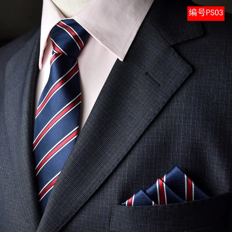 

NINIRUSI 8 CM Men's Classic 100% Silk Blue Tie Set (Ties Handkerchief) Stripe Pocket Square Neck Tie Party Business Wedding Neck