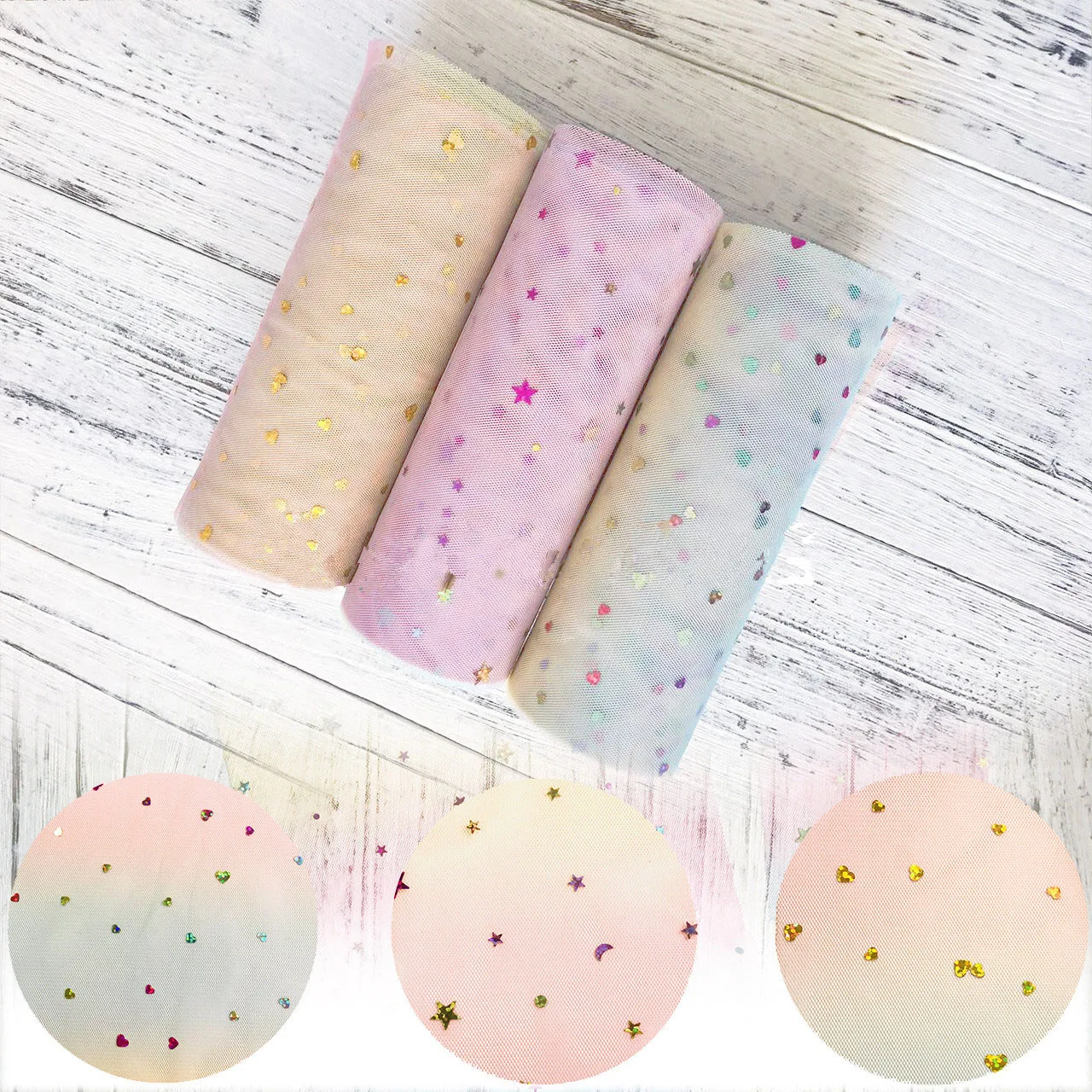 

Star Heart Confetti Glitter Tulle Mesh Roll Spool Tutu Soft Sequin Tulle Baby Shower DIY Wedding Birthday Decoration 15cm 10yard