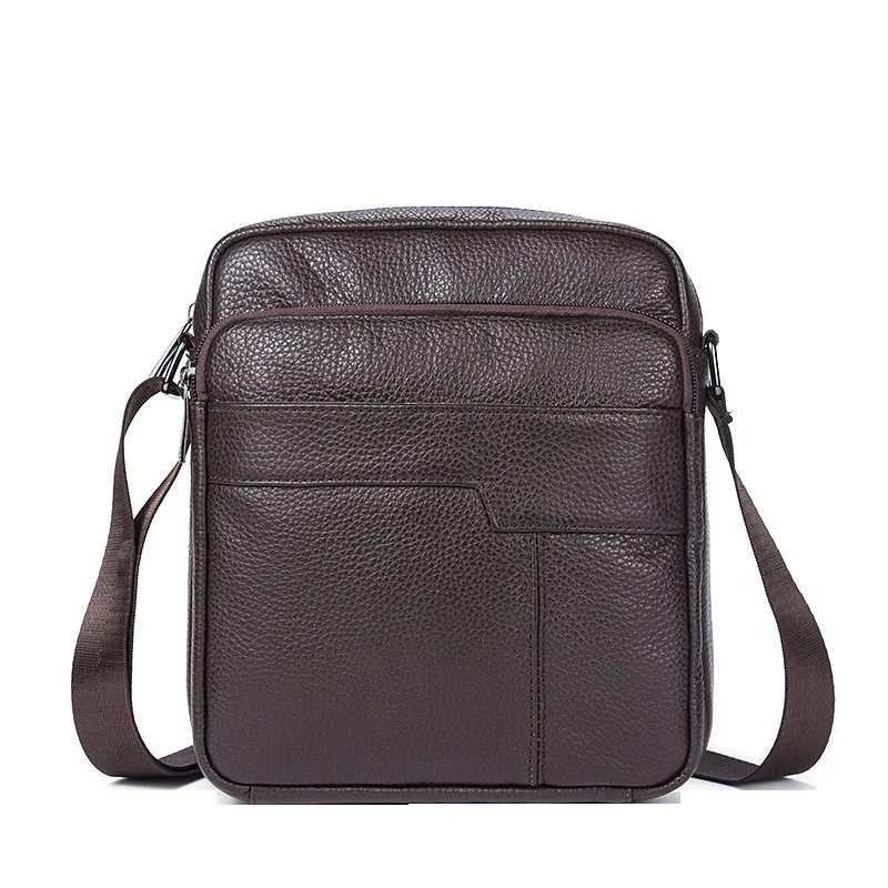 

Fashion New Personality Wearable Pure Genuine Leather Men Bags Business Casual Zipper Open Cover Men's Messenger Bag