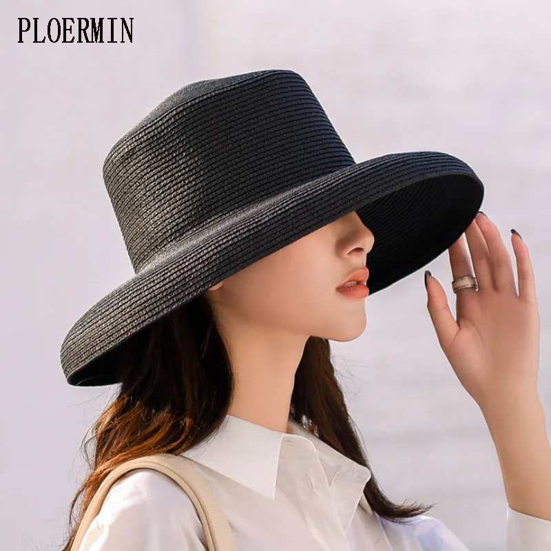 Женская Соломенная шляпка PLOERMIN элегантная пляжная кепка с широкими полями и