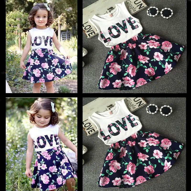 

Toddler Baby Kids Girls Dress Tank Vest Tops T-Shirt Skirt Outfit Set Clothes