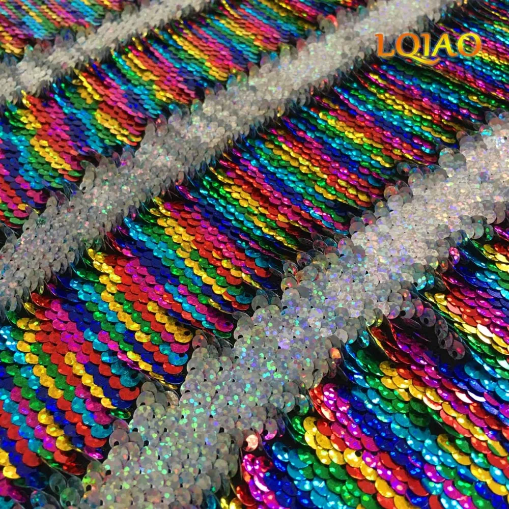 

125*45CM Reversible Mermaid Paillette Sequin Fabric for Tissue Kids Bedding textile for Sewing Tilda Doll, DIY handmade material