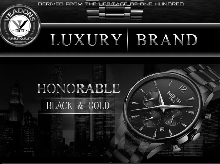 Relogio Masculino NIBOSI Men's Quartz Watch Business Watch Casual Gold And Black Wristwatch Waterproof Stainless Steel With Date (2)