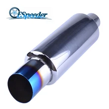 ESPEEDER Universal Auto Muffler Exhaust Polished Stainless Steel burnt Tip And Silencer 2.0 “inlet 3″outlet Exhaust Tip Muffler