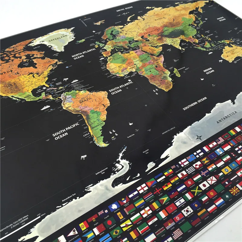 

Multiple sizes deluxe erase black scratch map world scratch wall poster foil layer coating World flag map world wall sticke