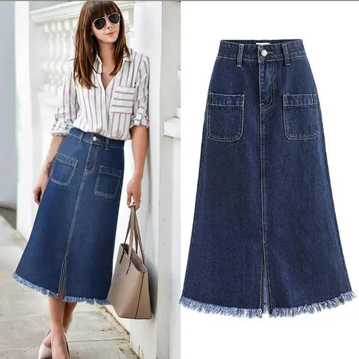 Новые женские джинсовые юбки Эластичная джинсовая юбка с высокой талией винтажная повседневная юбка трапециевидной формы размера плюс 5XL