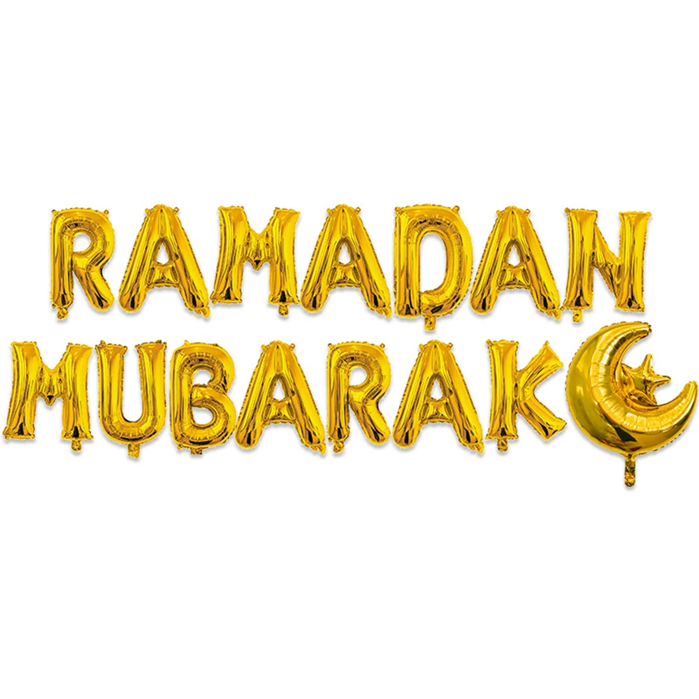 

HAOCHU 16 inches Ramadan Decoration EID Mubarak Aluminum Film Balloon Moon Star Silver Golden Letter Suit Home Wall For Muslim
