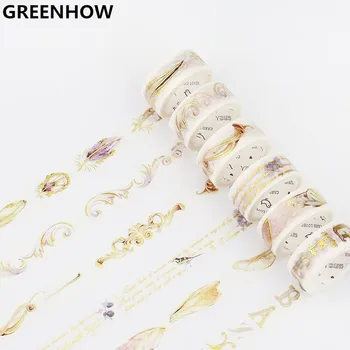 

GREENHOW Gold Foil Decorative Paper Washi Tape Leaf Flower Alphabet Stars Masking Tape For Adhesive Diy Scrapbooking 3100B