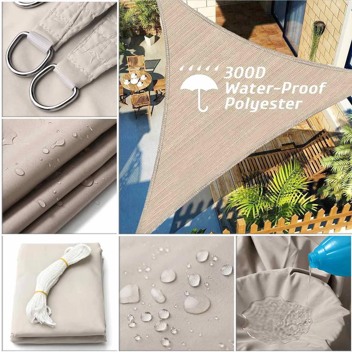 

300D Waterproof Polyester Rectangle Awning Sun shading net Sun Shade Sail Outdoor Sun Shelter Khaki Shade Cloth