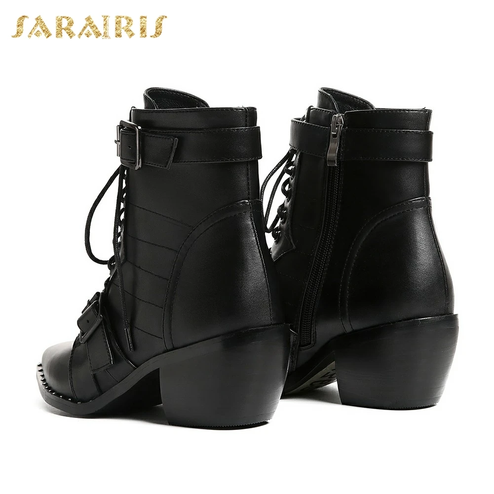 SARAIRIS/ г.; Лидер продаж; брендовые ботинки на толстом каблуке из коровьей кожи; женская обувь; женские ботильоны в западном стиле; большие размеры 34-42