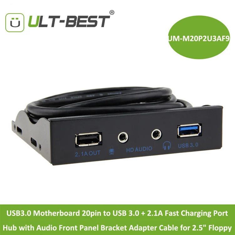 USB 3,0 передняя панель с аудио кронштейном материнская плата 20pin к USB 3,0+ 2.1A Быстрая Зарядка порт концентратор кабель для 3," гибких дисков