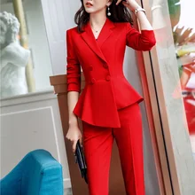 Весна-лето, модные красные форменные дизайнерские брючные костюмы с курткой и штанами, женские OL стильные блейзеры, женские брючные комплекты