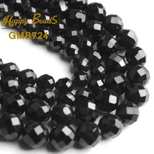 Натуральная ограненная жемчужина черные турмалиновые каменные бусины россыпью распорные бусины для самостоятельного изготовления ювелирных изделий браслет ожерелье 7,5 дюймов 6 мм/8 мм