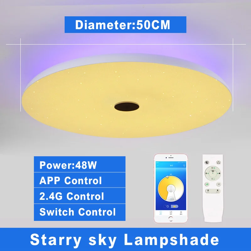 Современный светодиодный потолочный светильник с регулируемой яркостью, 36 Вт, 48 Вт, 72 Вт, пульт дистанционного управления через Bluetooth, музыкальный светильник, умный потолочный светильник для гостиной, спальни - Цвет корпуса: LXD-TQ-PRO-48X