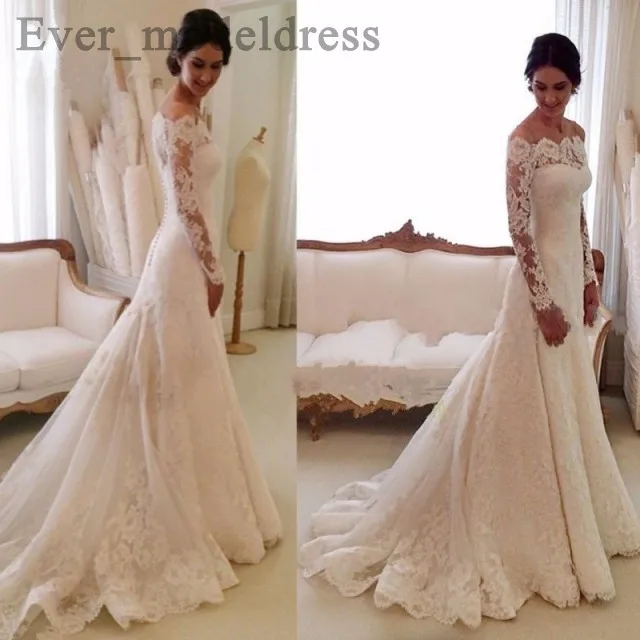 

Arabic Vintage Lace Wedding Dresses White Mermaid 2020 Appliques Boat Neck Long Sleeve Sweep Train Plus Size Vestido de noiva