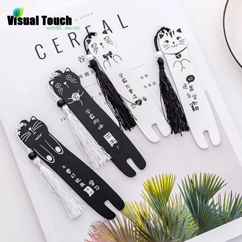 

Visual Touch Cute Cat Head Paper Wood Bookmark Stationery Bookmarks Book Holder Message Card Decorative School Supplies