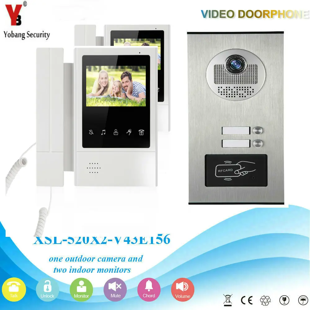 Yobang безопасности водостойкий телефон двери домофон 4,3 "дюймов Цвет вилла видео дверные звонки домофон управление доступом для 2 блок