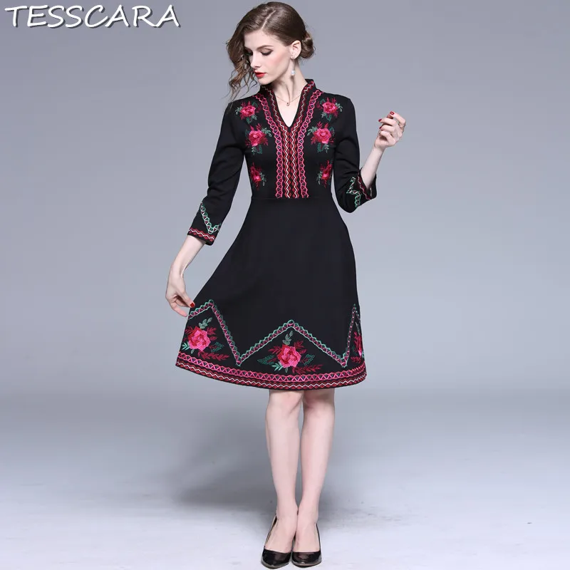Женское винтажное офисное платье TESSCARA элегантное с вышивкой вечерние