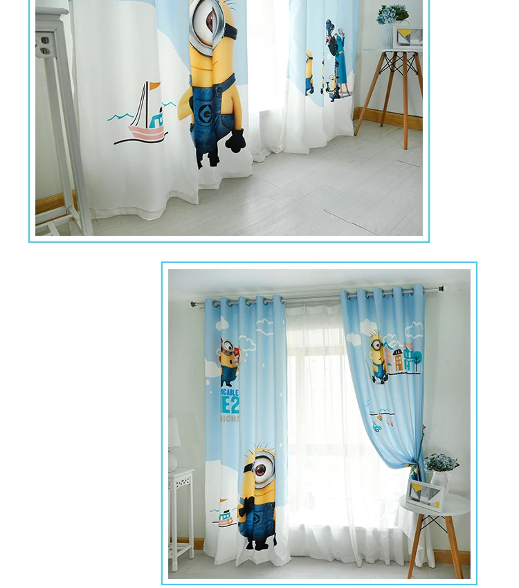 На заказ, 2х люверсы, занавески для окна, занавески для детской комнаты, занавески для окна, 200x260 см, Мультяшные Миньоны, желтые, синие
