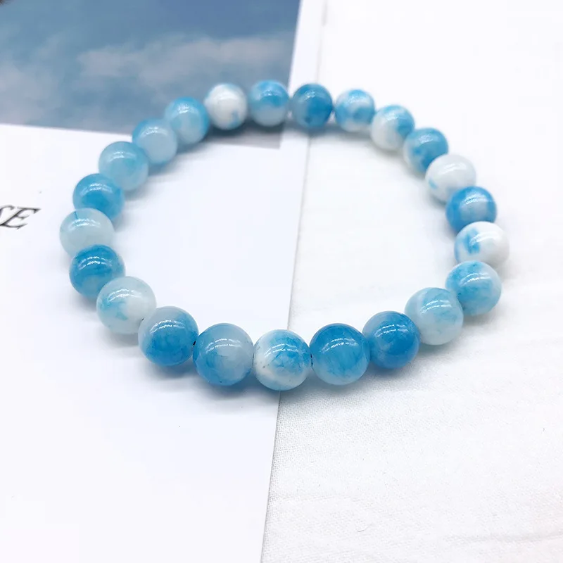 

8mm 10mm 12mm blue &white agat Nature Stone Buddha Beads Bracelets for women jewelry accessories wholesale