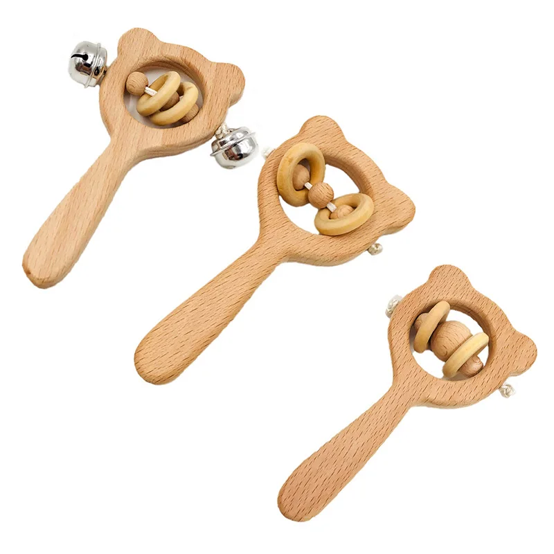 

Baby Beech Wooden Rattle Teethers Montessori Toys Wooden Baby Rattle Hand Toys Chewing Teether YH-17