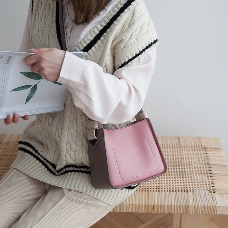 

VENOF new fashion small bucket bags for women contrast color Shoulder crossbody Bag Luxury Handbags Women Bag Designer for 2019