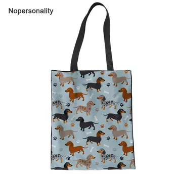 

Nopersonality Kawaii Dachshund Dog Print Canvas Handbag for Women Small Portable Female Ladies Shoulder Bag Unique Beach Tote