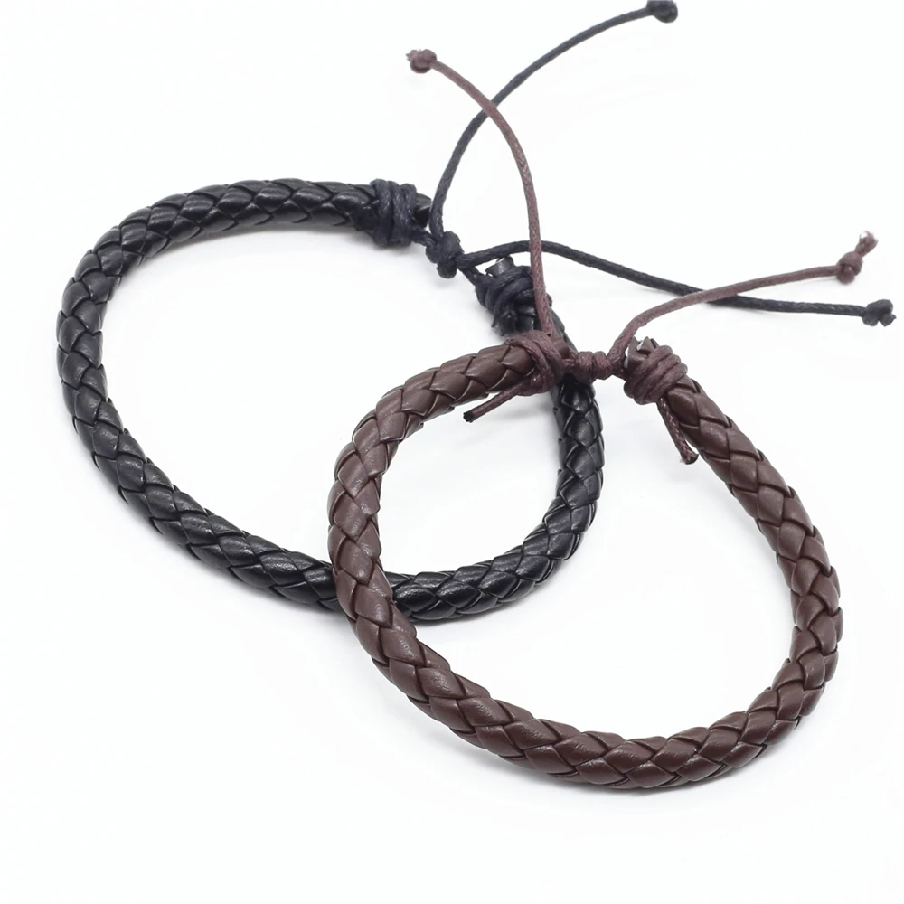 

Wholesale 100pcs/lot New Fashion Wrap Handmde Rope Braid Weave Female Femme Homme Male PU Leather Men Bracelet For Women Jewelry