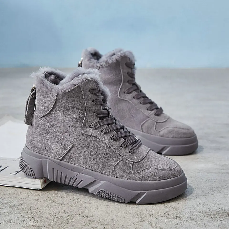 Punta De Tamaño Eshtonshero Cargador gris Tobillo Motocicleta negro Botas 4 Zapatos Tacones Mujer La Nieve Suede Forrado Piel Señoras Planos Felpa Redonda Beige Mujeres 8 qOHqwv