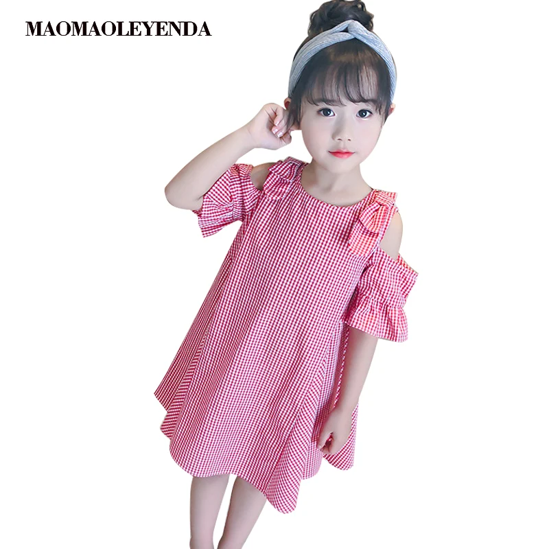 

Kids Dress For Girls Off-shoulder plaid Printed Teenage Girls Party Dress Spring summer Children Clothes 4 6 8 9 10 12 14 Years