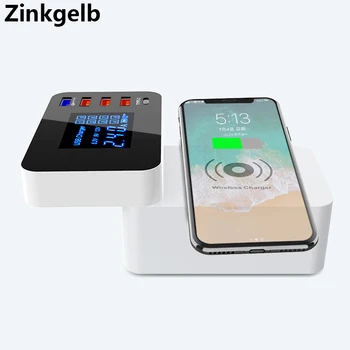 

5 Port USB Charging Station LCD Display Desktop Smart Wireless Charging Quick Charge 3.0 USB Charger Type C Hub EU US UK AU Plug