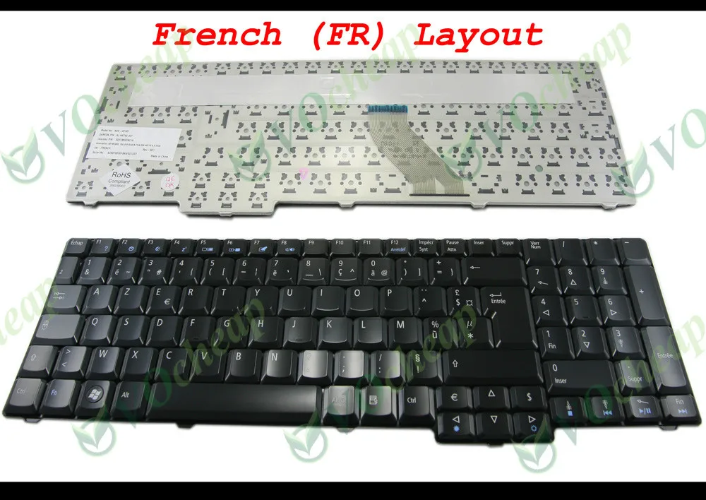 Новая клавиатура для ноутбука AZERTY Acer Aspire 7000 7100 9300 9400 9410 Travelmate 5100 5110 5600 5620 Черный