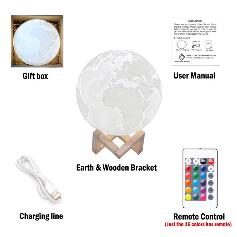  Dropship 3D Earth Lamp Jupiter Lamp Colorful Moon Lamp Rechargeable Change Touch Usb Led Night Ligh - 32869994942