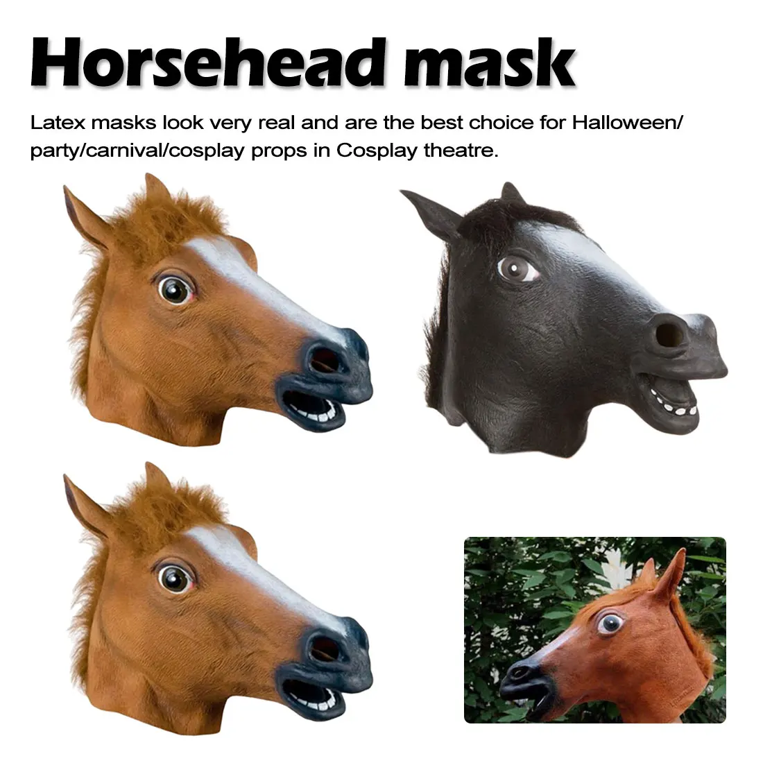 Маска лошади на Хэллоуин, маска в виде головы лошади, латекс, жуткий костюм животного, театральный розыгрыш, сумасшедшие вечерние маскарадные декорации на Хэллоуин