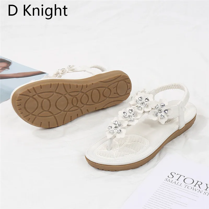 2018 Fashion Women Sandals Flowers Crystal Summer Gladiator Shoes Ladies Bohemia Shoes Woman Soft White Beach Shoes Flat Sandals (11)