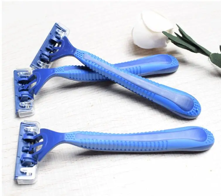 Free Shipping 5pieces/lot Brand New 3 layer blade Disposable Blue Razor