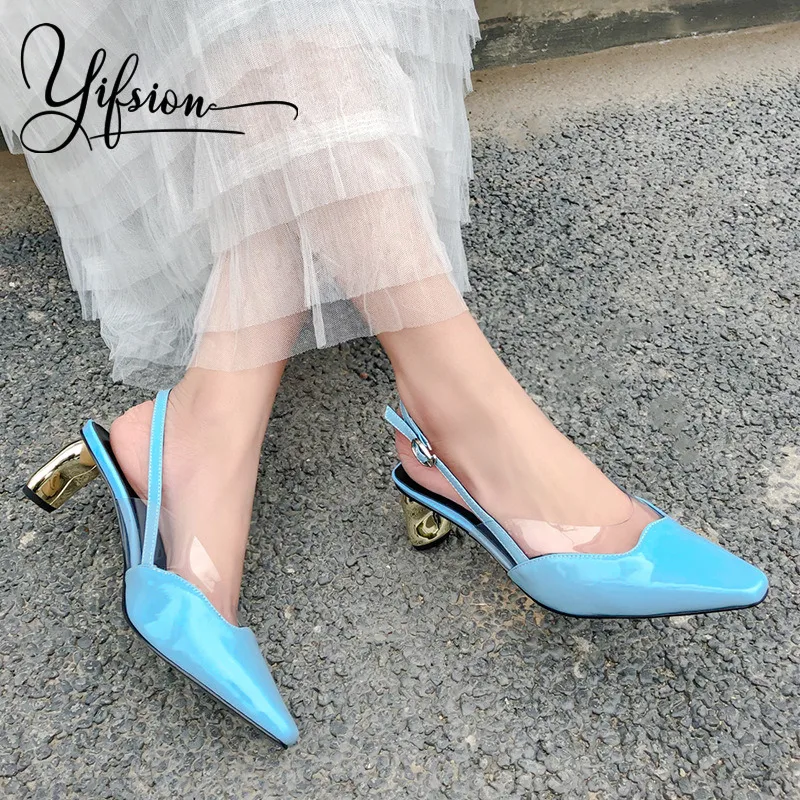 

YIFSION New Black Blue Women Summer Sandals Pointed Toe Buckle Strap Thin Mid Heel Women Wedding Party Sandals Shoes Woman