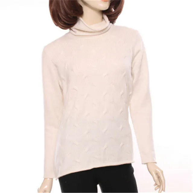 $US $236.00  high grade 100%goat cashmere turtleneck knit women fashion sweet pullover sweater beige white 3colo